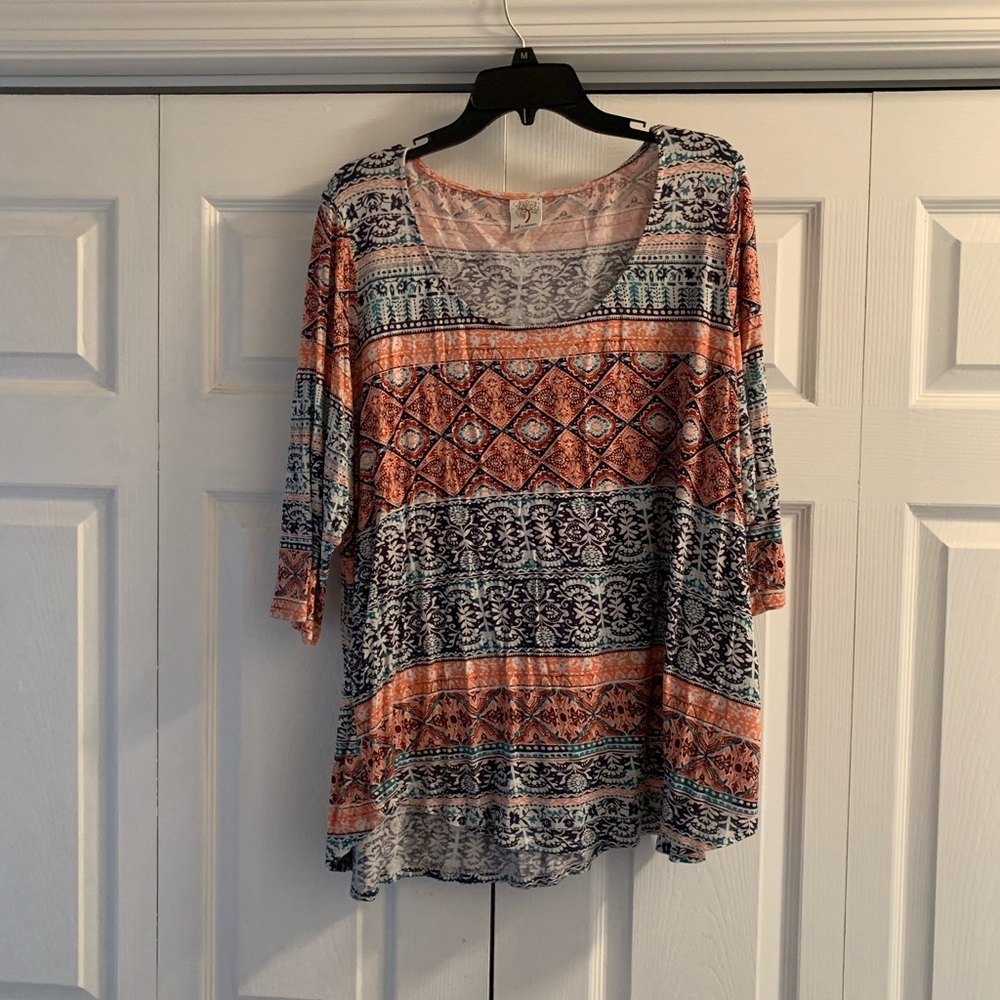 Coral colored 3/4 length sleeved top